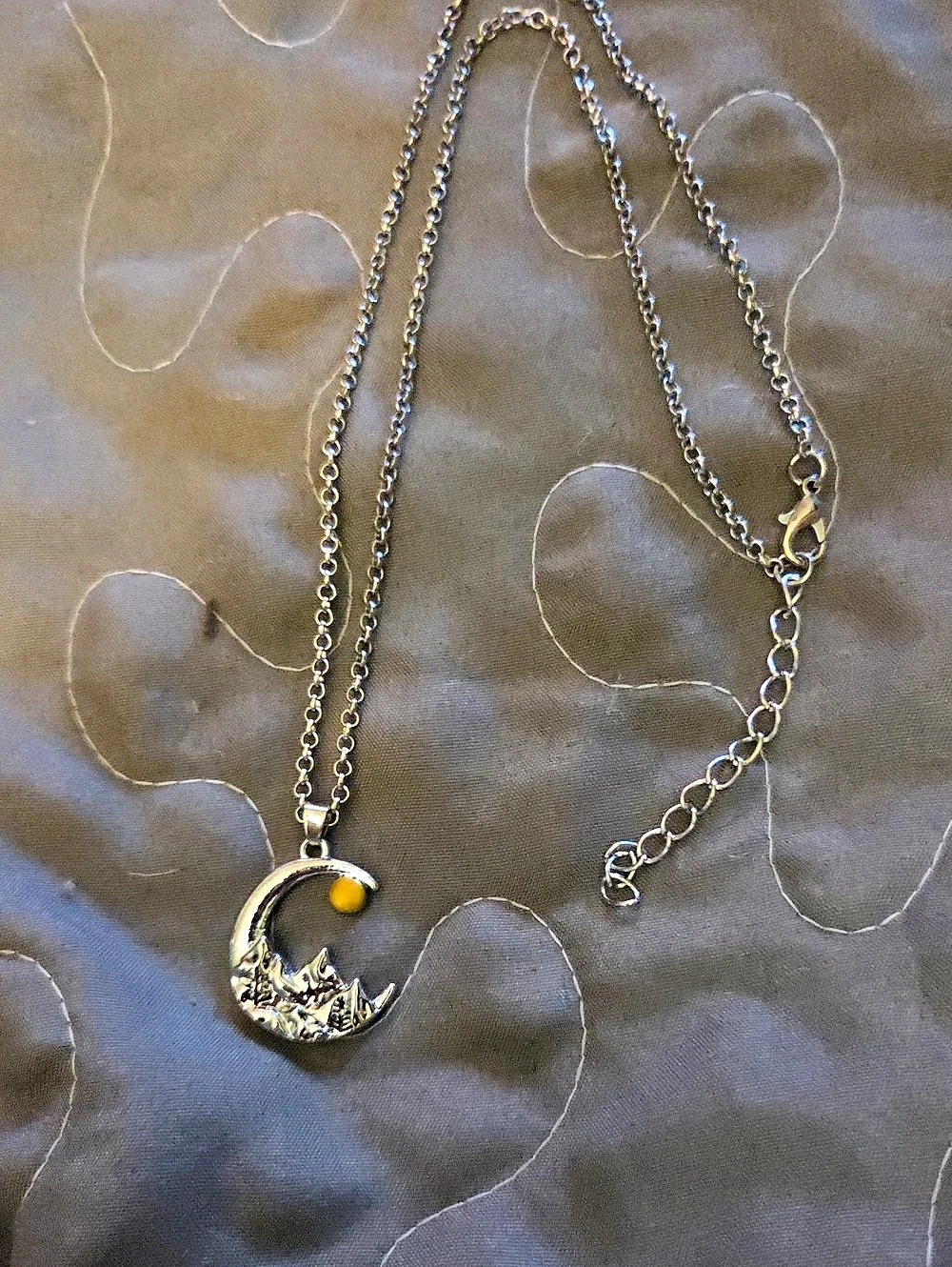 Crescent Moon Pendant Necklace in Silver & Yellow